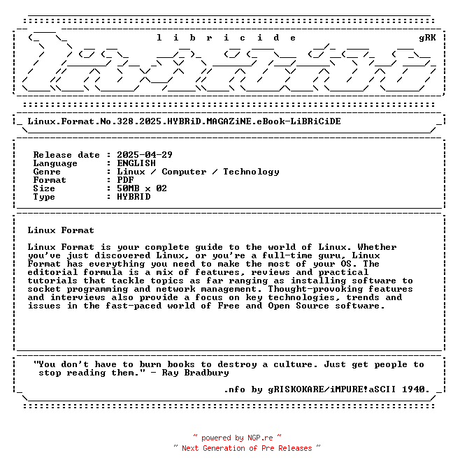 NFO for the release Linux.Format.No.328.2025.HYBRiD.MAGAZiNE.eBook-LiBRiCiDE by LiBRiCiDE