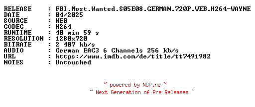 NFO for the release FBI.Most.Wanted.S05E08.GERMAN.720P.WEB.H264-WAYNE by WAYNE