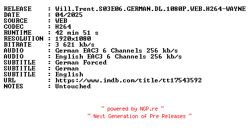 NFO for the release Will.Trent.S03E06.GERMAN.DL.1080P.WEB.H264-WAYNE by WAYNE