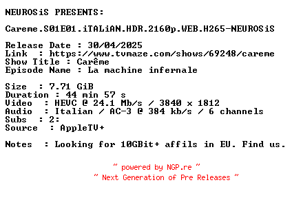NFO for the release Careme.S01E01.iTALiAN.HDR.2160p.WEB.H265-NEUROSiS by NEUROSiS