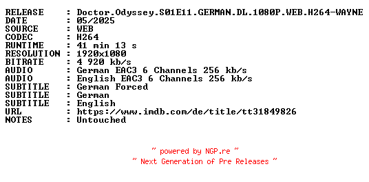 NFO for the release Doctor.Odyssey.S01E11.GERMAN.DL.1080P.WEB.H264-WAYNE by WAYNE