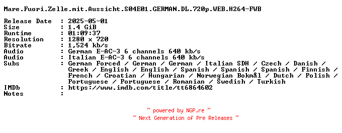 NFO for the release Mare.Fuori.Zelle.mit.Aussicht.S04E01.GERMAN.DL.720p.WEB.H264-FWB by FWB