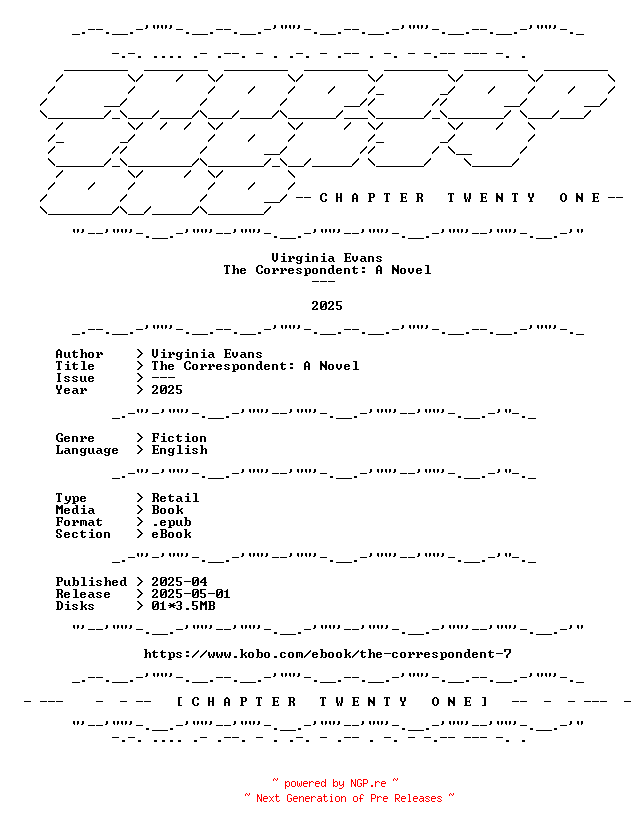NFO for the release Virginia.Evans.-.The.Correspondent.A.Novel.2025.RETAIL.EPUB.eBook-CTO by CTO