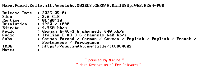 NFO for the release Mare.Fuori.Zelle.mit.Aussicht.S03E03.GERMAN.DL.1080p.WEB.H264-FWB by FWB