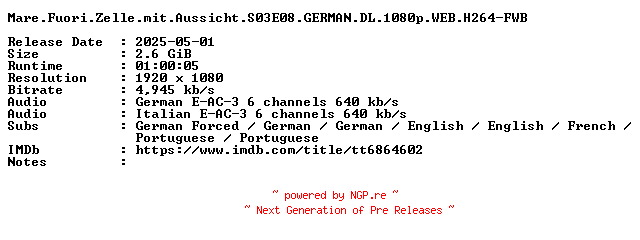 NFO for the release Mare.Fuori.Zelle.mit.Aussicht.S03E08.GERMAN.DL.1080p.WEB.H264-FWB by FWB