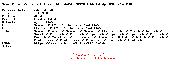 NFO for the release Mare.Fuori.Zelle.mit.Aussicht.S04E03.GERMAN.DL.1080p.WEB.H264-FWB by FWB