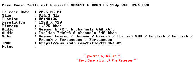 NFO for the release Mare.Fuori.Zelle.mit.Aussicht.S04E11.GERMAN.DL.720p.WEB.H264-FWB by FWB