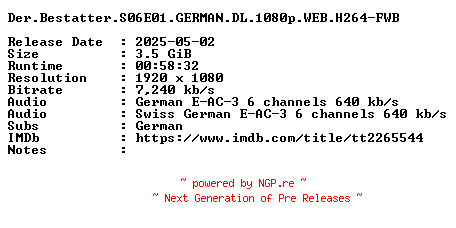NFO for the release Der.Bestatter.S06E01.GERMAN.DL.1080p.WEB.H264-FWB by FWB