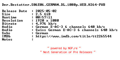 NFO for the release Der.Bestatter.S06E06.GERMAN.DL.1080p.WEB.H264-FWB by FWB