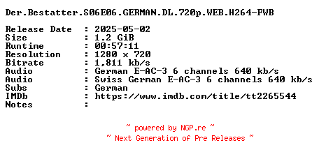 NFO for the release Der.Bestatter.S06E06.GERMAN.DL.720p.WEB.H264-FWB by FWB