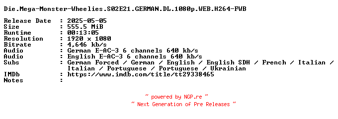 NFO for the release Die.Mega-Monster-Wheelies.S02E21.GERMAN.DL.1080p.WEB.H264-FWB by FWB