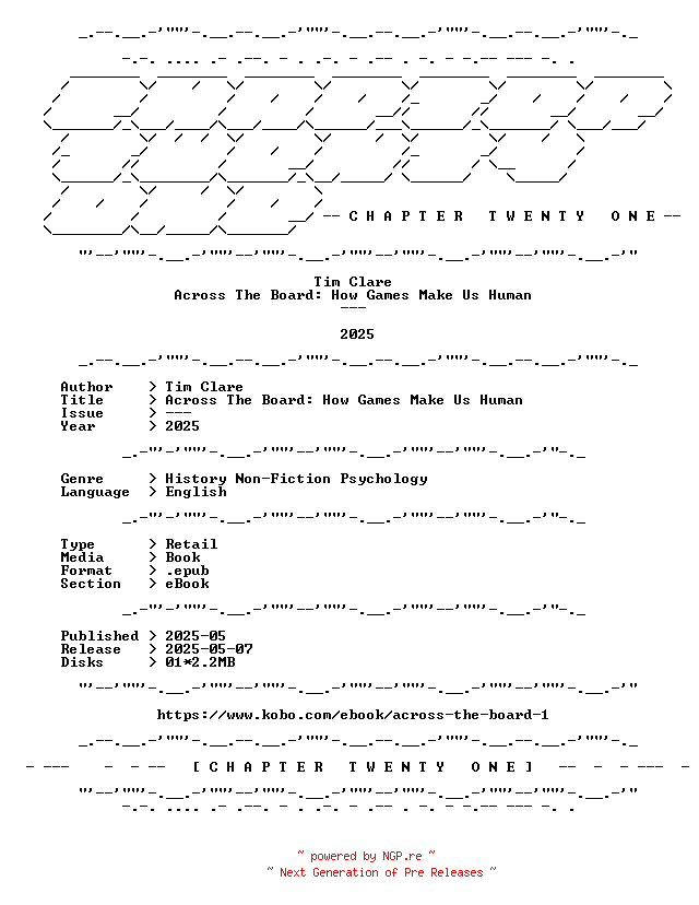NFO for the release Tim.Clare.-.Across.The.Board.How.Games.Make.Us.Human.2025.RETAIL.EPUB.eBook-CTO by CTO