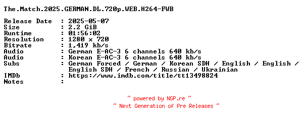 NFO for the release The.Match.2025.GERMAN.DL.720p.WEB.H264-FWB by FWB