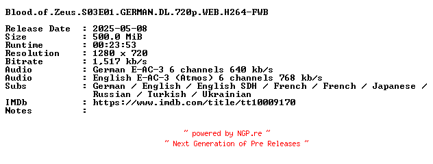 NFO for the release Blood.of.Zeus.S03E01.GERMAN.DL.720p.WEB.H264-FWB by FWB