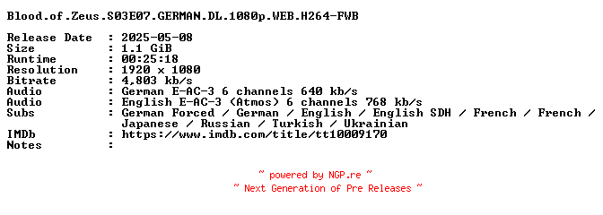 NFO for the release Blood.of.Zeus.S03E07.GERMAN.DL.1080p.WEB.H264-FWB by FWB