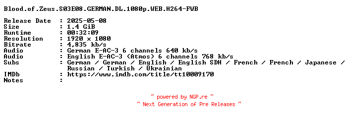 NFO for the release Blood.of.Zeus.S03E08.GERMAN.DL.1080p.WEB.H264-FWB by FWB