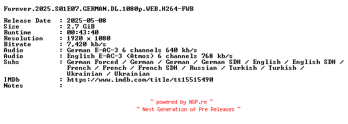NFO for the release Forever.2025.S01E07.GERMAN.DL.1080p.WEB.H264-FWB by FWB