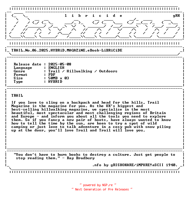 NFO for the release TRAIL.No.06.2025.HYBRiD.MAGAZiNE.eBook-LiBRiCiDE by LiBRiCiDE