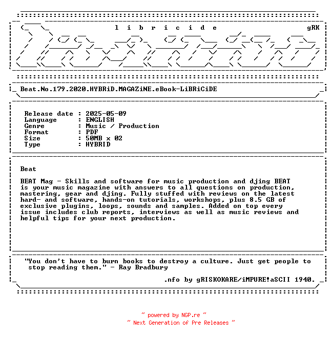 NFO for the release Beat.No.179.2020.HYBRiD.MAGAZiNE.eBook-LiBRiCiDE by LiBRiCiDE