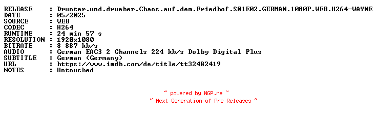 NFO for the release Drunter.und.drueber.Chaos.auf.dem.Friedhof.S01E02.GERMAN.1080P.WEB.H264-WAYNE by WAYNE