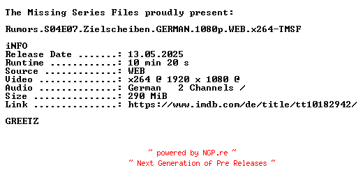 NFO for the release Rumors.S04E07.Zielscheiben.GERMAN.1080p.WEB.x264-TMSF by TMSF