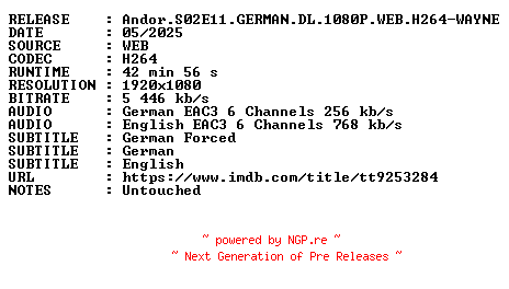 NFO for the release Andor.S02E11.GERMAN.DL.1080P.WEB.H264-WAYNE by WAYNE