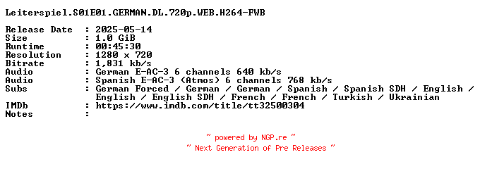 NFO for the release Leiterspiel.S01E01.GERMAN.DL.720p.WEB.H264-FWB by FWB