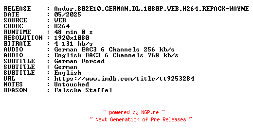 NFO for the release Andor.S02E10.GERMAN.DL.1080P.WEB.H264.REPACK-WAYNE by WAYNE