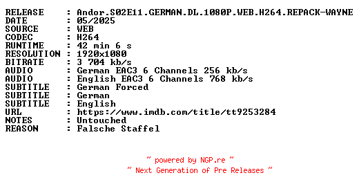 NFO for the release Andor.S02E11.GERMAN.DL.1080P.WEB.H264.REPACK-WAYNE by WAYNE