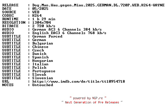 NFO for the release Dog.Man.Wau.gegen.Miau.2025.GERMAN.DL.720P.WEB.H264-WAYNE by WAYNE