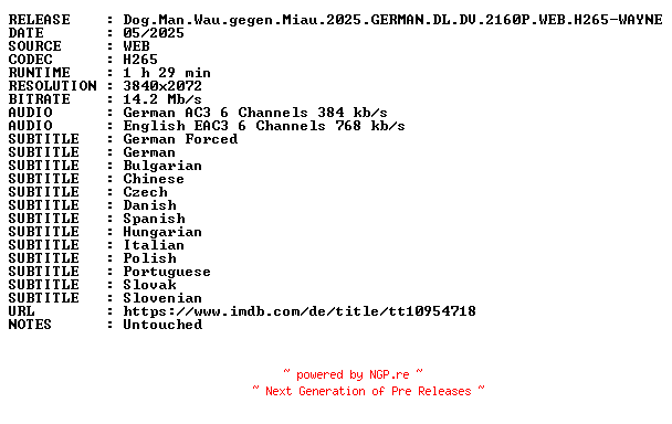NFO for the release Dog.Man.Wau.gegen.Miau.2025.GERMAN.DL.DV.2160P.WEB.H265-WAYNE by WAYNE