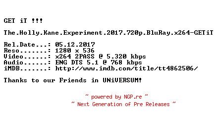 NFO for the release The.Holly.Kane.Experiment.2017.720p.BluRay.x264-GETiT by GETiT