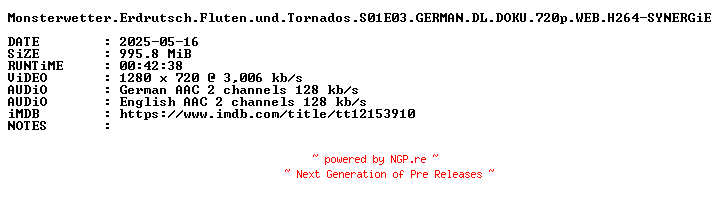 NFO for the release Monsterwetter.Erdrutsch.Fluten.und.Tornados.S01E03.GERMAN.DL.DOKU.720p.WEB.H264-SYNERGiE by SYNERGiE