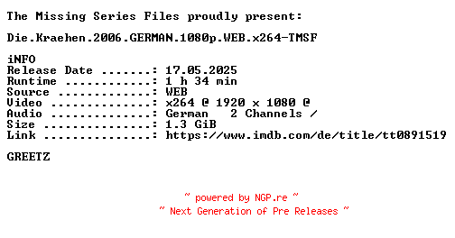 NFO for the release Die.Kraehen.2006.GERMAN.1080p.WEB.x264-TMSF by TMSF
