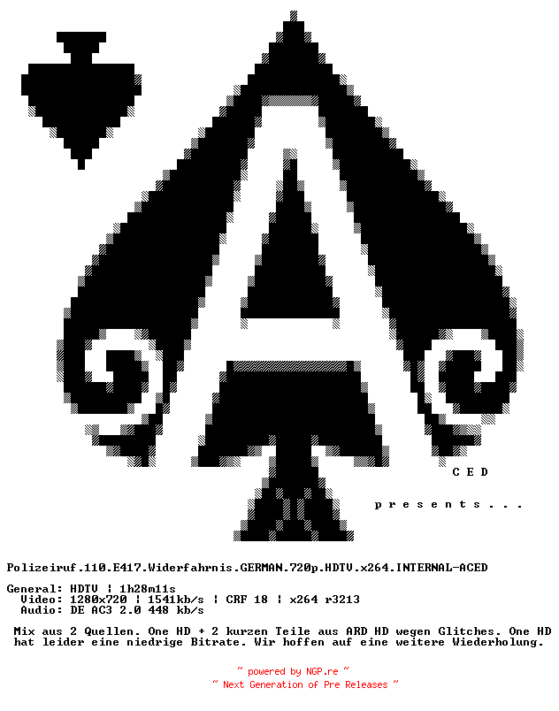 NFO for the release Polizeiruf.110.E417.Widerfahrnis.GERMAN.720p.HDTV.x264.INTERNAL-ACED by ACED