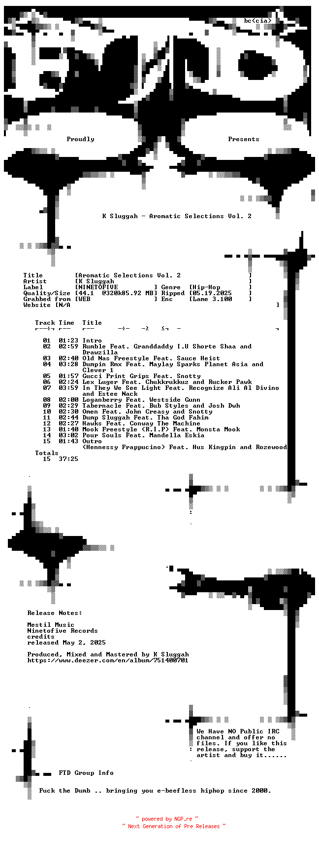 NFO for the release K_Sluggah-Aromatic_Selections_Vol._2-WEB-2025-FTD by FTD