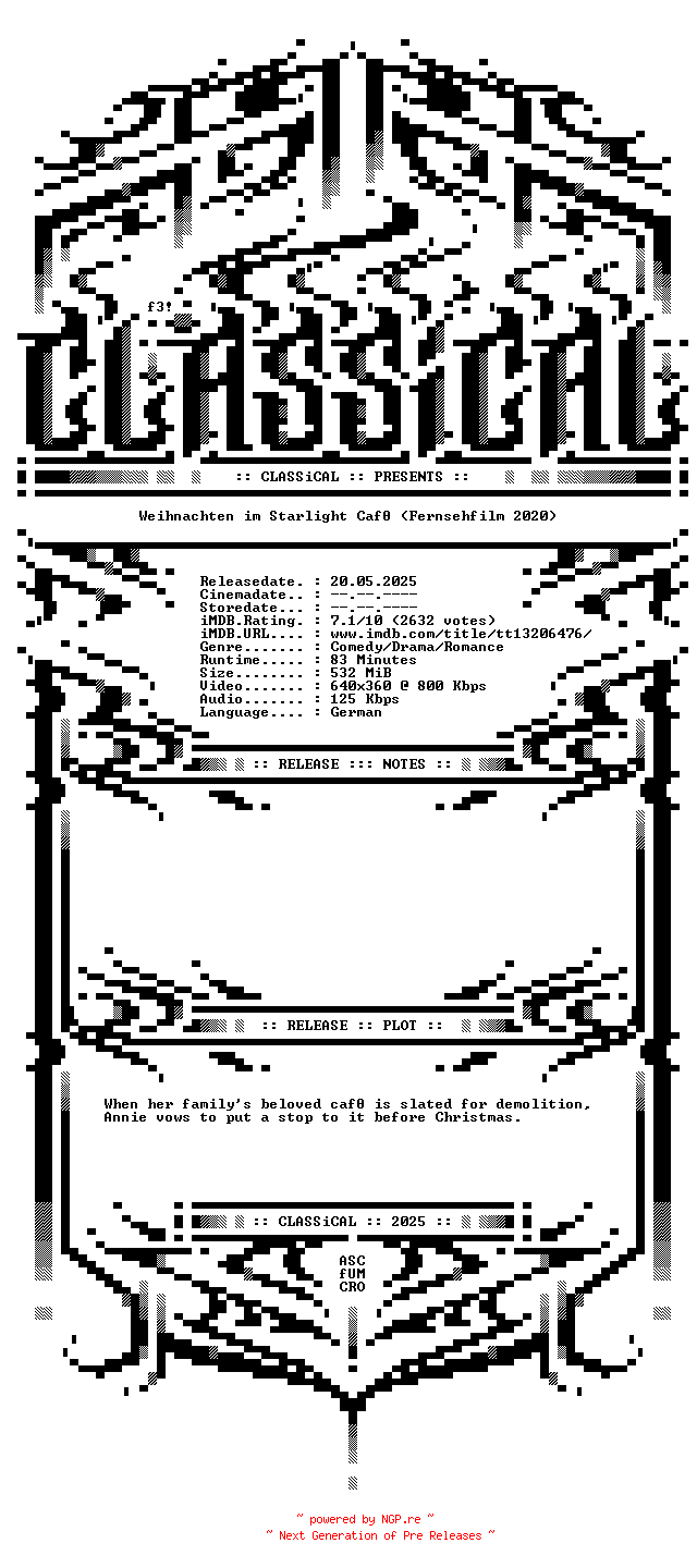NFO for the release Weihnachten.im.Starlight.Cafe.2020.German.WEB.x264-CLASSiCAL by CLASSiCAL
