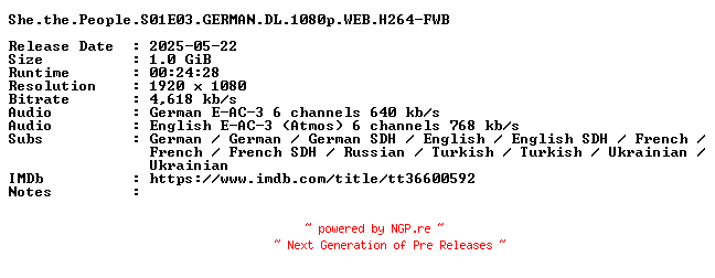 NFO for the release She.the.People.S01E03.GERMAN.DL.1080p.WEB.H264-FWB by FWB