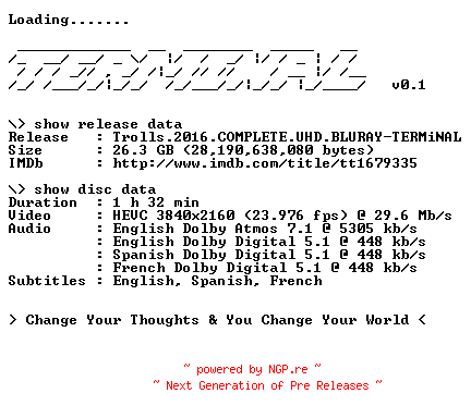 NFO for the release Trolls.2016.COMPLETE.UHD.BLURAY-TERMiNAL by TERMiNAL