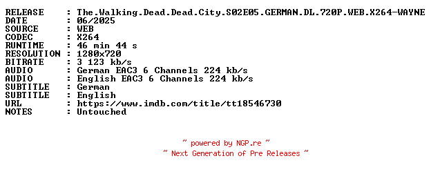 NFO for the release The.Walking.Dead.Dead.City.S02E05.GERMAN.DL.720P.WEB.X264-WAYNE by WAYNE