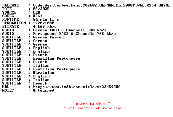NFO for the release Code.des.Verbrechens.S02E02.GERMAN.DL.1080P.WEB.X264-WAYNE by WAYNE