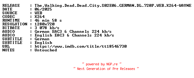 NFO for the release The.Walking.Dead.Dead.City.S02E06.GERMAN.DL.720P.WEB.X264-WAYNE by WAYNE