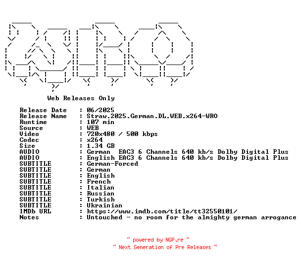 NFO for the release Straw.2025.German.DL.WEB.x264-WRO by WRO