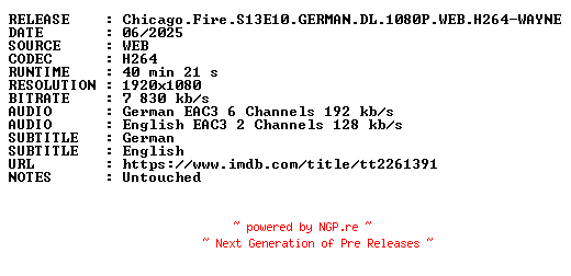 NFO for the release Chicago.Fire.S13E10.GERMAN.DL.1080P.WEB.H264-WAYNE by WAYNE