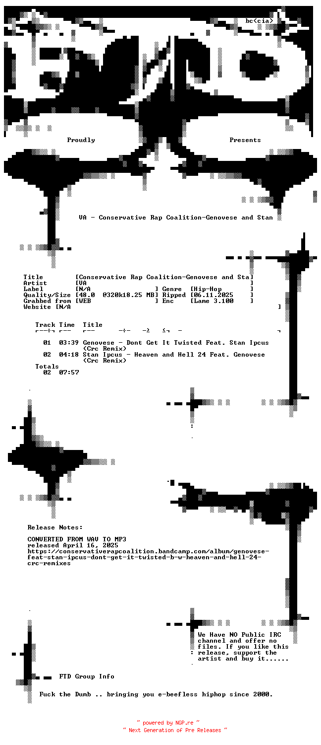 NFO for the release VA-Conservative_Rap_Coalition-Genovese_and_Stan_Ipcus-WEB-2025-FTD by FTD