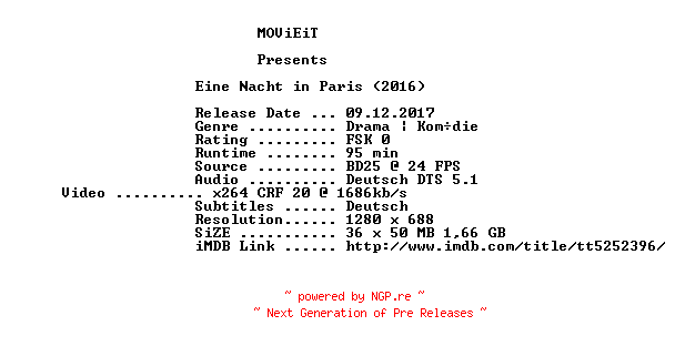NFO for the release Eine.Nacht.in.Paris.2016.German.720p.BluRay.x264-MOViEiT by MOViEiT