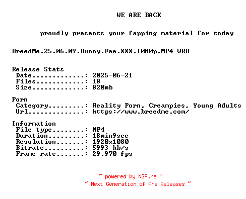 NFO for the release BreedMe.25.06.09.Bunny.Fae.XXX.1080p.MP4-WRB by WRB