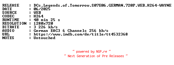 NFO for the release DCs.Legends.of.Tomorrow.S07E06.GERMAN.720P.WEB.H264-WAYNE by WAYNE