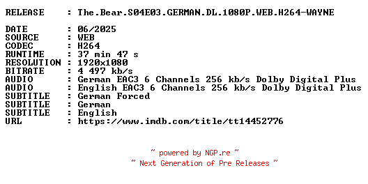 NFO for the release The.Bear.S04E03.GERMAN.DL.1080P.WEB.H264-WAYNE by WAYNE