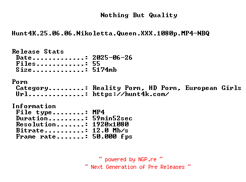 NFO for the release Hunt4K.25.06.06.Nikoletta.Queen.XXX.1080p.MP4-NBQ by NBQ